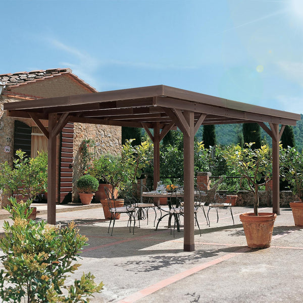 YODOLLA 17x12ft Wooden Carport Garage Outdoor Gazebo Wooden Pergola for Backyard, Coffee