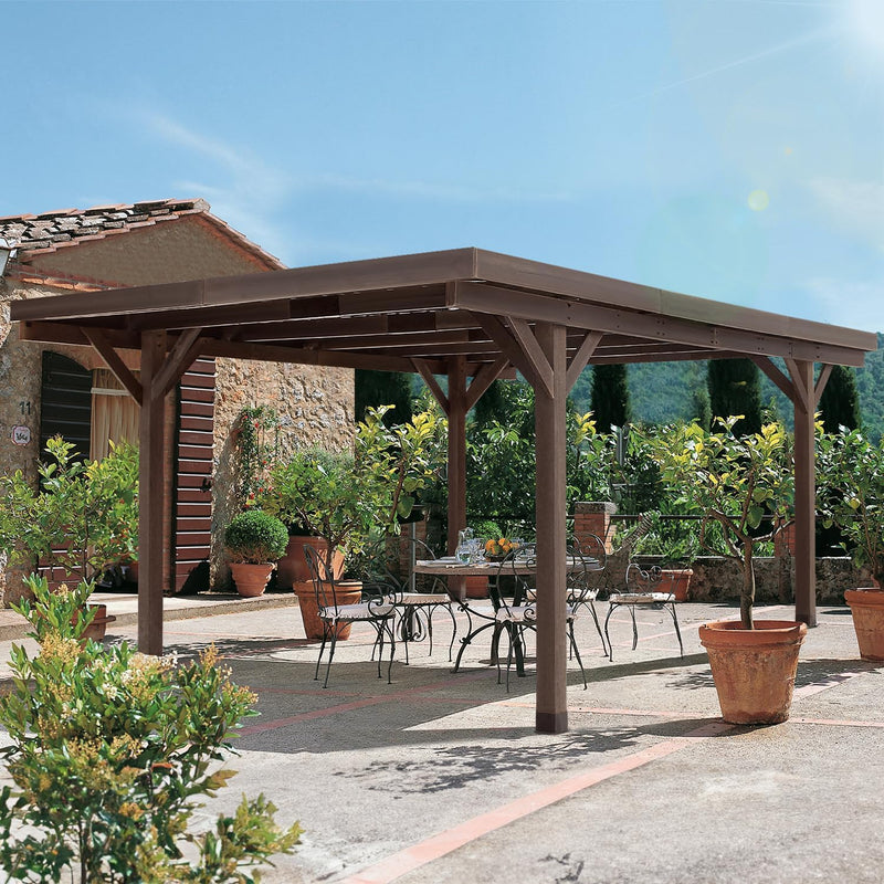 YODOLLA 17x12ft Wooden Carport Garage Outdoor Gazebo Wooden Pergola for Backyard, Coffee