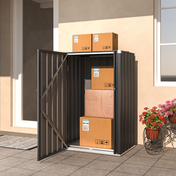 YODOLLA Outdoor Storage Cabinet with Floor & Metal Small Cabinet Waterproof & Package Delivery Boxes for Patio in Dark Grey