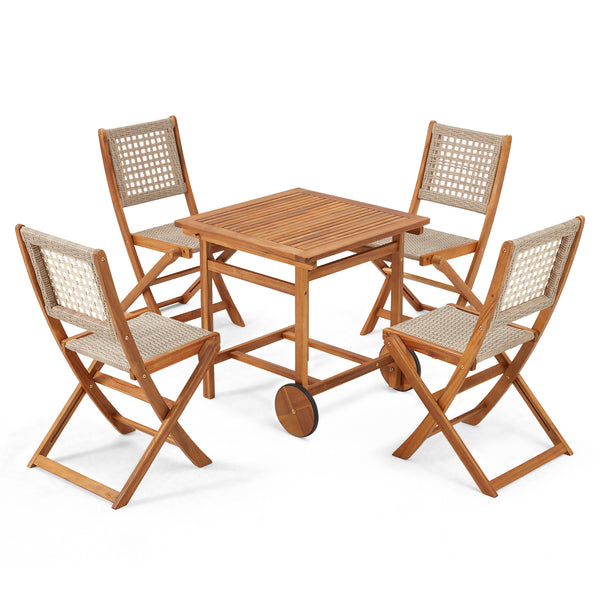 5 Pieces Outdoor Patio Dining Set,Acacia Wood Dining Table and Chairs