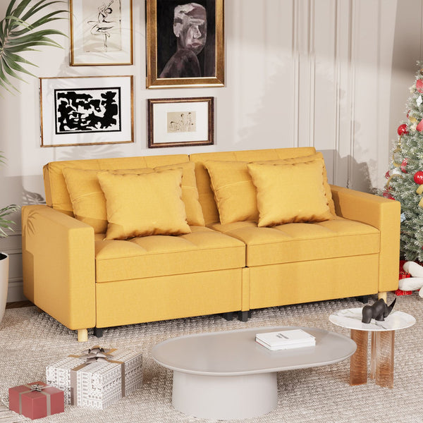 AECOJOY 71" Sleeper Sofa Bed & 3-in-1 Futon Pull Out Couch for Living Room & Bedroom, Convertible Loveseat in Yellow