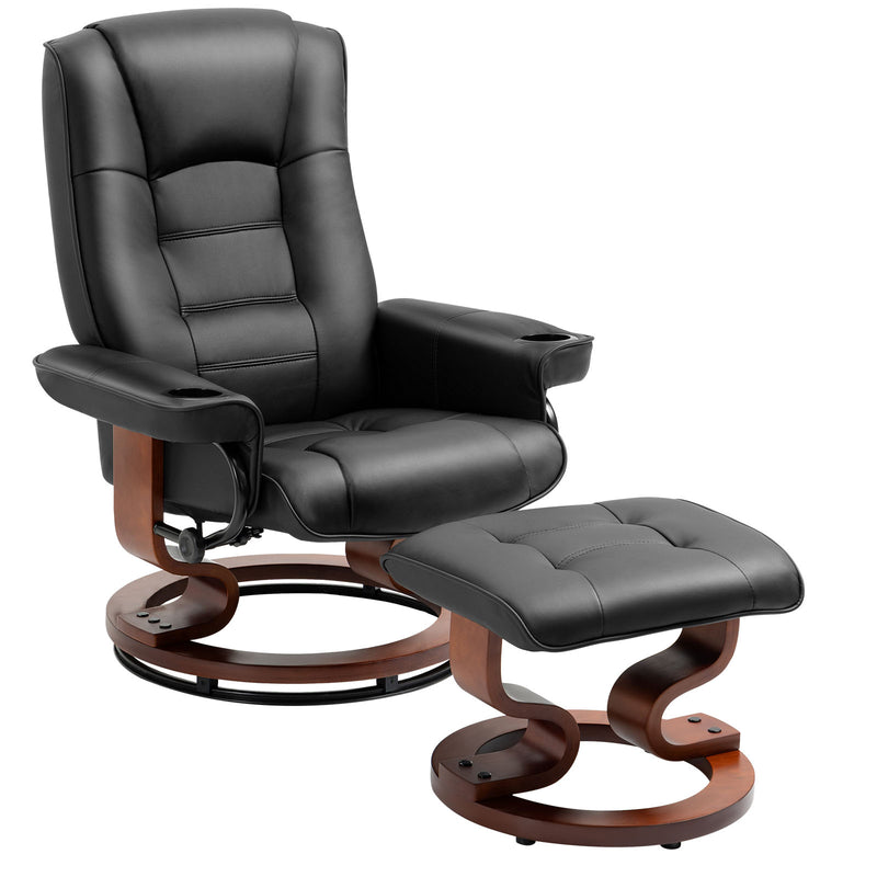 AVAWING Recliner Chair with Ottoman Adjustable Swivel Chair with Footrest 360¡ã Swivel PU Leather Reclining Chair with Footrest for Living Room Recliner and Ottoman with Wood Base, Black