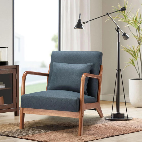 Aecojoy Accent Chair for Living Room Mid Century Modern Fabric Arm Chair in Blue for Bedroom
