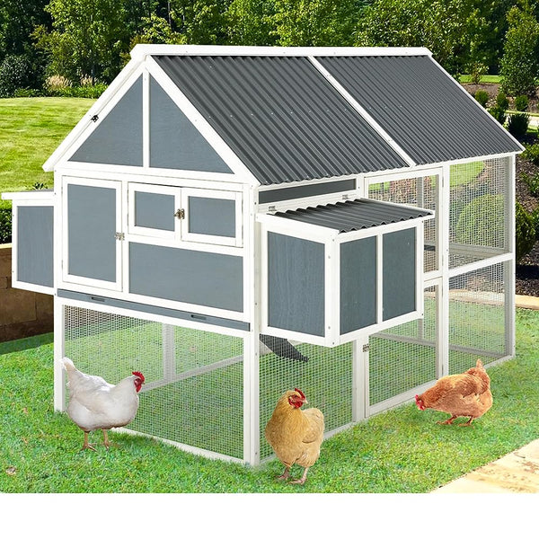 AECOJOY 84” Outdoor Chicken Coops for 10 Chickens Large Wooden Hen Chicken House, Walk in Chicken House with Run