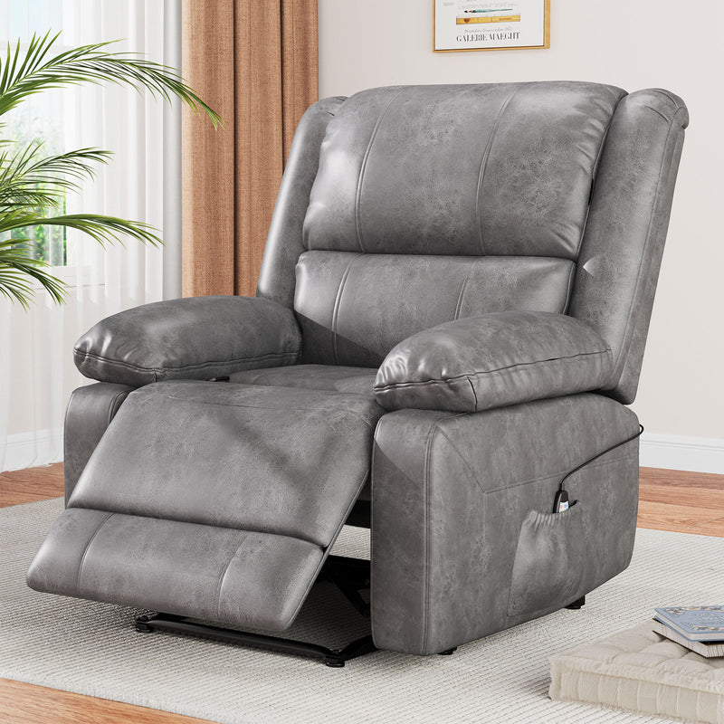 AECOJOY Leather Recliner Chair with Massage Heated Function, Home Theater Seating Sofa Gray