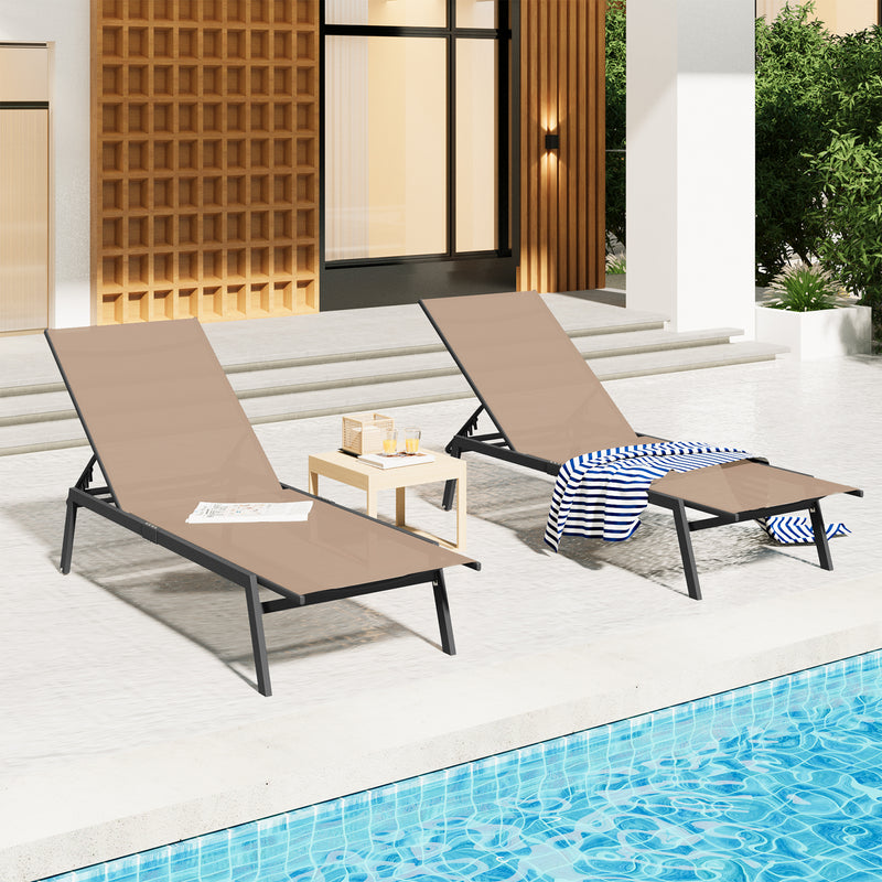 YODOLLA Patio Aluminum Lounge Chairs for Outside Adjustable Outdoor Chaise Lounge for Outside Pool Set of 2 - Brown