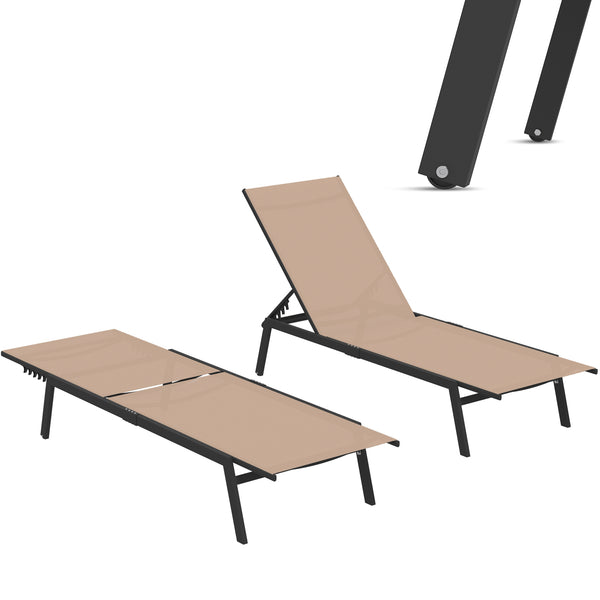 YODOLLA Patio Aluminum Lounge Chairs for Outside Adjustable Outdoor Chaise Lounge for Outside Pool Set of 2 - Brown