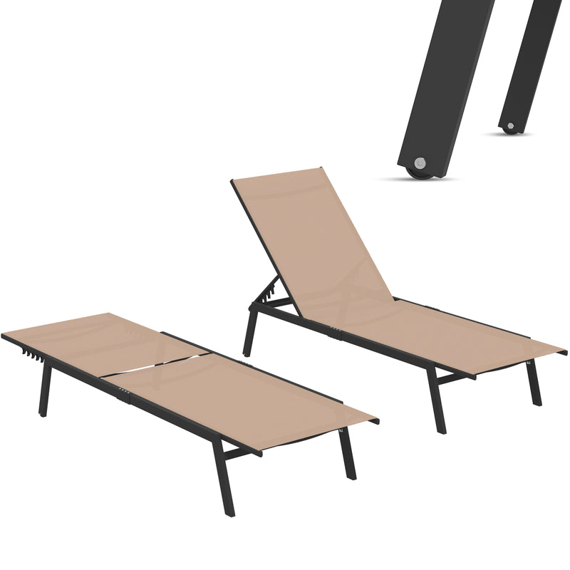 YODOLLA Patio Aluminum Lounge Chairs for Outside Adjustable Outdoor Chaise Lounge for Outside Pool Set of 2 - Brown