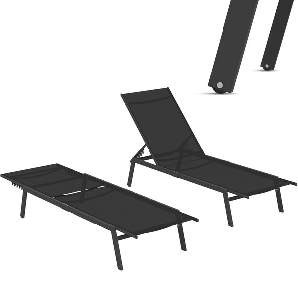 YODOLLA 2 PCS Patio Adjustable Lounge Chair Recliner with Wheels - Black