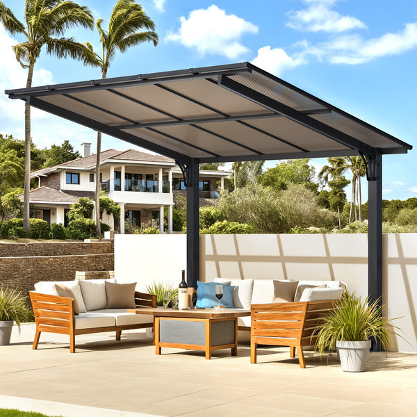 AECOJOY 10'x8' Gazebo, Outdoor Wall Mounted Hardtop Gazebo & Pergola with Aluminum Frame for Patio, Porch and Backyard in Black