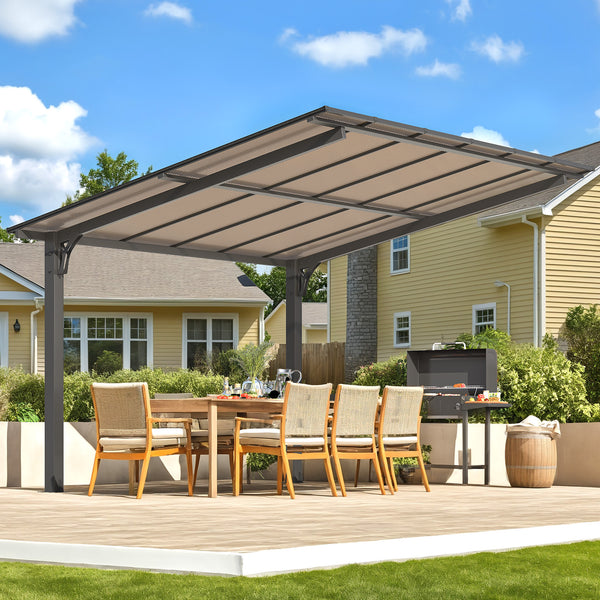 AECOJOY 12'x10' Gazebo, Outdoor Wall Mounted Hardtop Gazebo & Pergola with Aluminum Frame for Patio, Porch and Backyard in Black