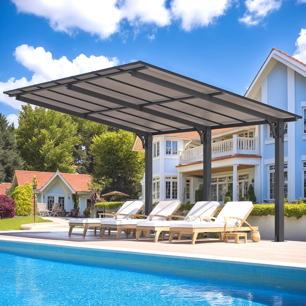 AECOJOY 14' x 10' Gazebo, Outdoor Wall Mounted Hardtop Gazebo & Pergola with Aluminum Frame for Patio, Porch and Backyard in Black