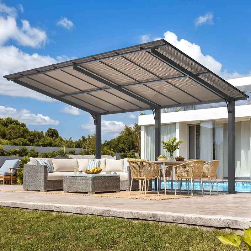 AECOJOY 16' x 10' Gazebo, Outdoor Wall Mounted Hardtop Gazebo & Pergola with Aluminum Frame for Patio, Porch and Backyard in Black