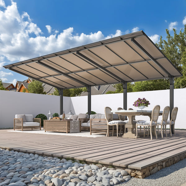 AECOJOY 20' x 10' Gazebo, Outdoor Wall Mounted Hardtop Gazebo & Pergola with Aluminum Frame for Patio, Porch and Backyard in Black