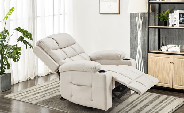 YODOLLA Oversized Nursery Electric Recliner Chair, Power Sofa with USB & Cup Holders, Breathable Leather Fabric, Home Theater Seating in White