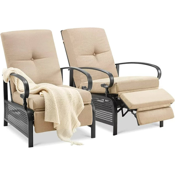 AECOJOY Adjustable Patio Reclining Lounge Chair Set of 2-Beige