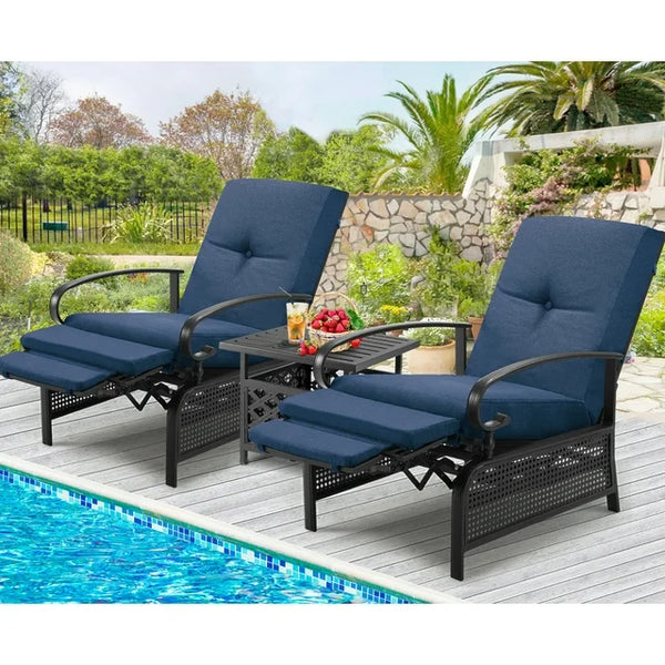 AECOJOY Adjustable Patio Reclining Lounge Chair with Table-Blue