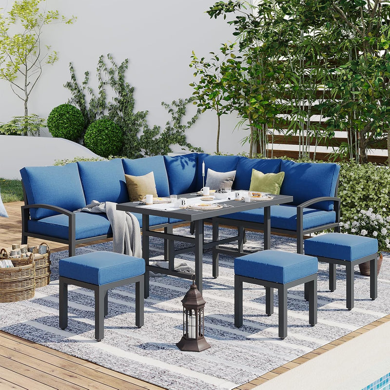 AECOJOY 7 Pieces Metal Patio Furniture Sets with Waterproof Cover on sale Patio Conversation Set Outdoor Sectional Sofa Metal Dining Furniture, Blue