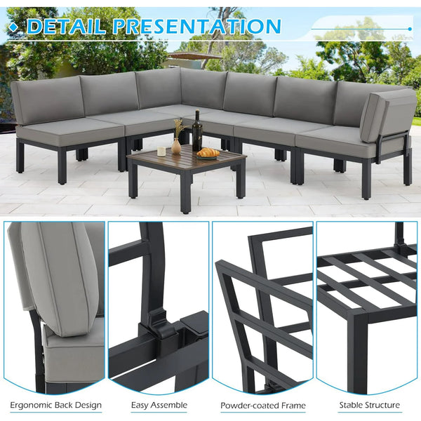 AECOJOY 7 Pieces Metal Outdoor Sectional Sofa with Waterproof Cover,Patio Furniture Sets on Sales Patio Conversation Set with Coffee Table Clearance,Gray