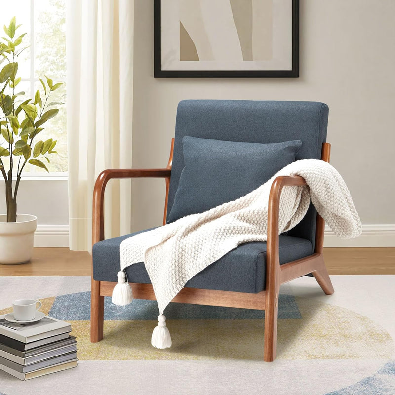 Aecojoy Accent Chair for Living Room Mid Century Modern Fabric Arm Chair Set of 2 in Blue for Bedroom