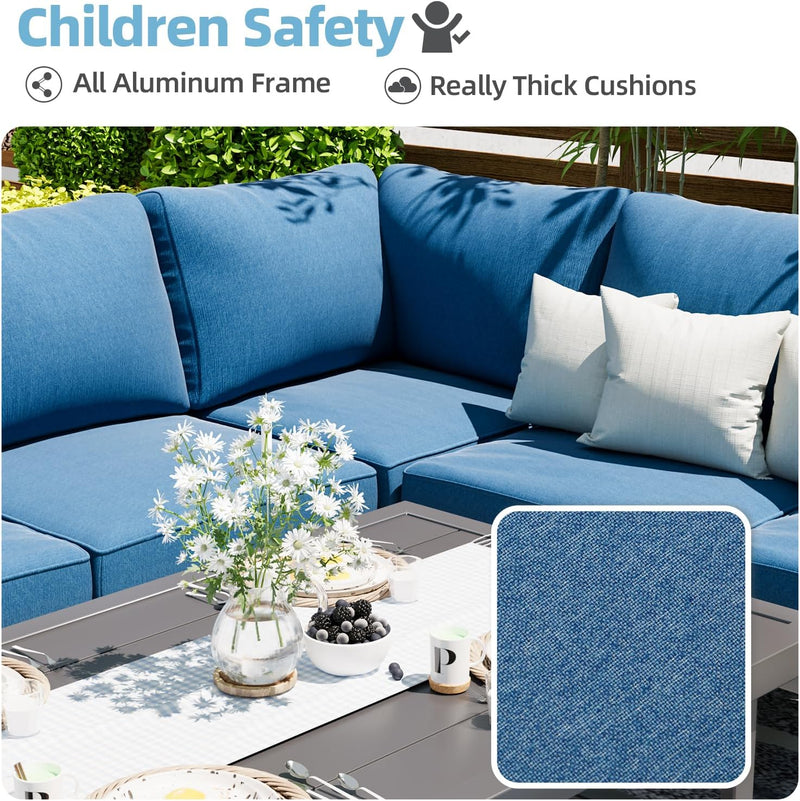 AECOJOY Aluminum Patio Furniture Sets with Waterproof Cloth Cover Outdoor Conversation Sets on Sale for Backyard,Blue