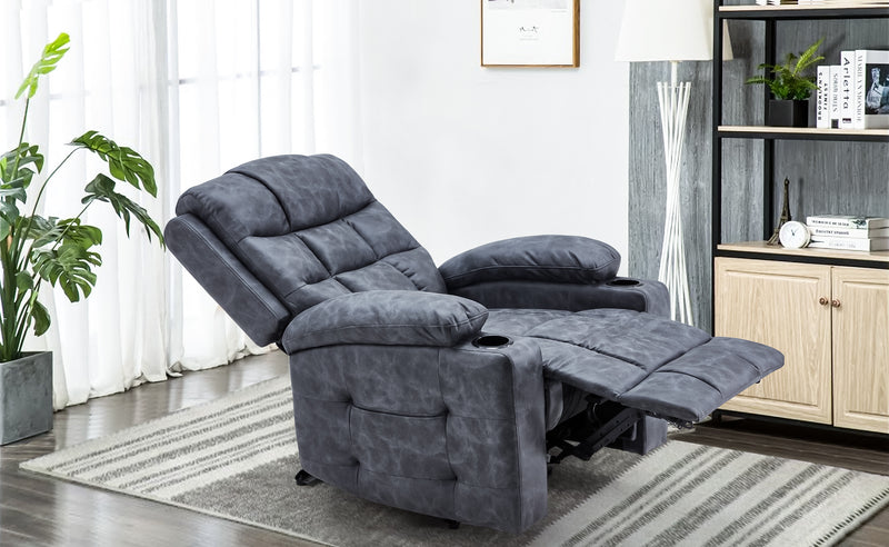YODOLLA Oversized Nursery Electric Recliner Chair, Power Sofa with USB & Cup Holders, Breathable Leather Fabric, Home Theater Seating in Bronze Dark Grey