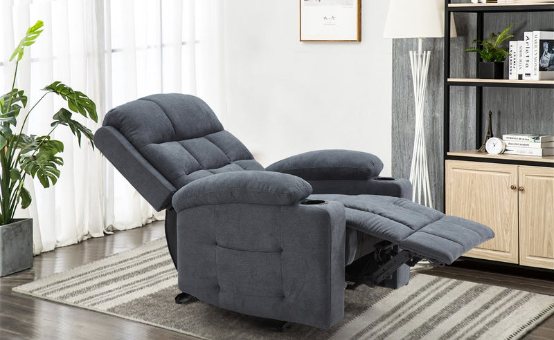 YODOLLA Oversized Nursery Electric Recliner Chair, Power Sofa with USB & Cup Holders, Breathable Leather Fabric, Home Theater Seating in Grey