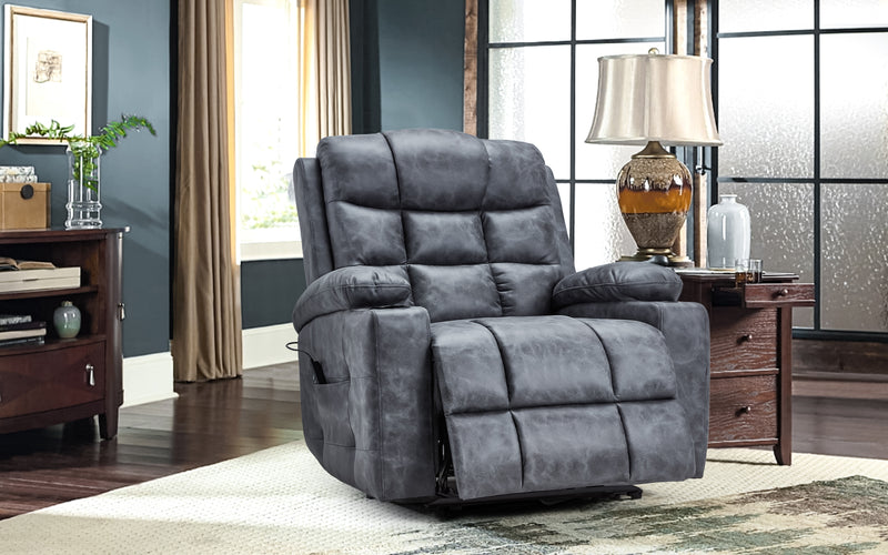 YODOLLA Oversized Nursery Electric Recliner Chair, Power Sofa with USB & Cup Holders, Breathable Leather Fabric, Home Theater Seating in Bronze Dark Grey