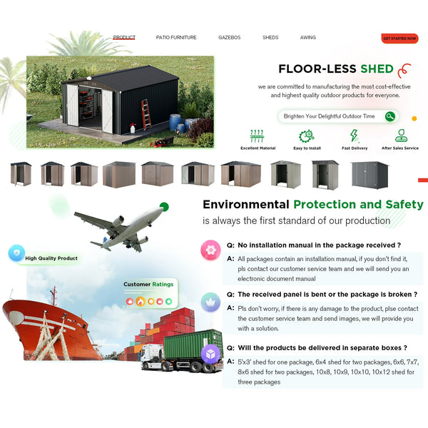 AECOJOY 10' x 14' Outdoor Storage Shed with Lockable Door Patio Metal Garden Storage Building in Dark Gray for Outside