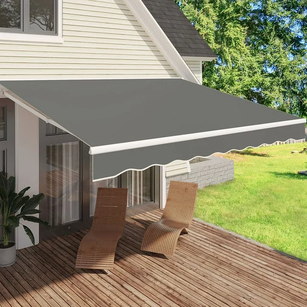 AECOJOY 13' x 10' Manual Retractable Patio Awning in Gray