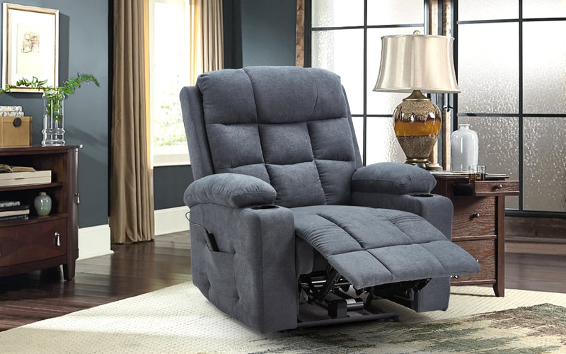 YODOLLA Oversized Nursery Electric Recliner Chair, Power Sofa with USB & Cup Holders, Breathable Leather Fabric, Home Theater Seating in Grey
