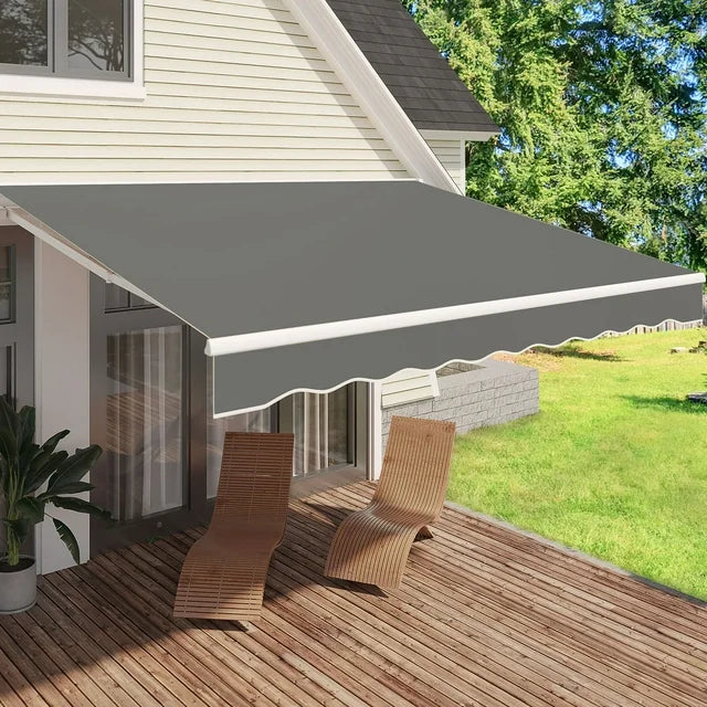 AECOJOY 13' x 10' Manual Retractable Patio Awning in Gray