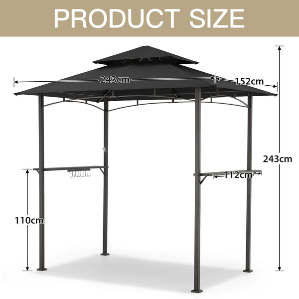 AECOJOY 8' x 5' Outdoor Grill Gazebo with Vented Top, Double Tier BBQ Canopy Gazebo-Black
