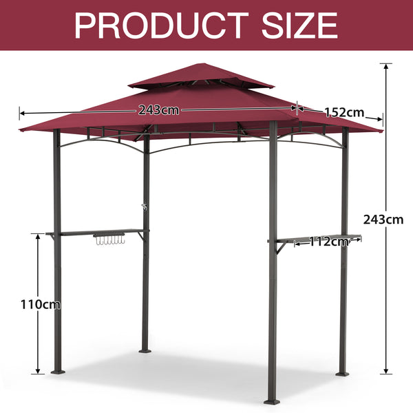 AECOJOY 8' x 5' Outdoor Grill Gazebo with Vented Top, Double Tier BBQ Canopy Gazebo-Red