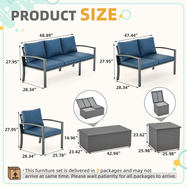YODOLLA Outdoor Patio Furniture Sets with Two Storage Boxes Patio Furniture for Garden, Blue
