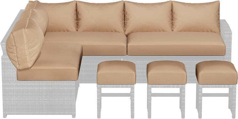 YODOLLA Outdoor Cushions, 4 inch Patio Cushions for Outdoor Furniture, Replacement Cushions Fits 7-Seats Sectional Rattan Conversation Set, Splashproof, Memory Foam Cushions and Covers (Beige)