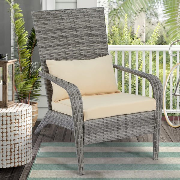 YODOLLA Patio Chairs High Back Wicker Outdoor Dining Chairs with Cushion and Pillow in Gray
