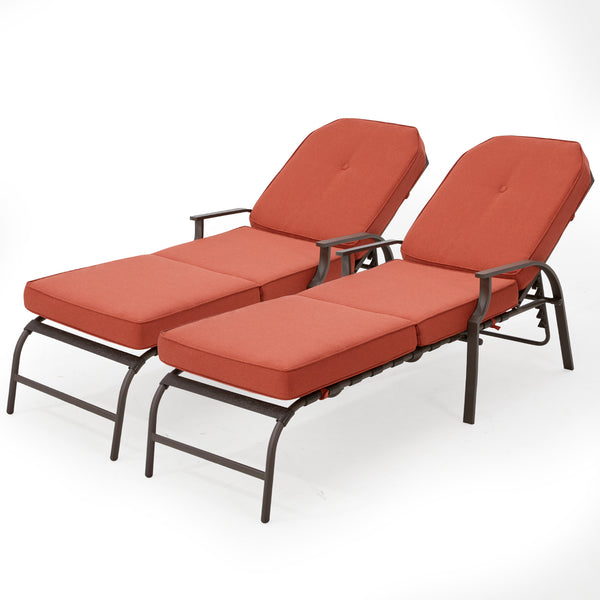 YODOLLA Set of 2 Adjustable Patio Lounge Chair with Thick Cushion Outdoor Chaise Lounge Recliner, Orange