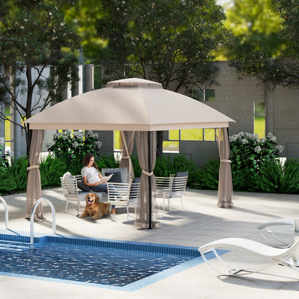 10 x 13ft Gazebo Canopy Heavy-Duty Waterproof Gazebo with Double Curved Roofs, Mosquito Netting and Privacy Screens, Yellow