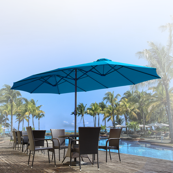 AECOJOY 15 Ft Patio Double Sided Umbrella Large Outdoor Umbrella in Blue