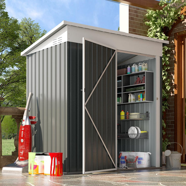 YODOLLA 5 x 3 ft. Outdoor Metal Steel Storage Shed with Sliding Roof & Lockable Door for Backyard, Garden,Dark Grey