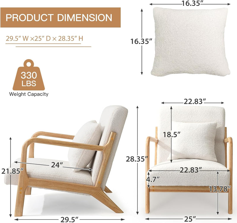 YODOLLA Sherpa Fleece Accent Chair Mid-Century Modern Upholstered Arm Chair Set of 2 for Living Room in Beige