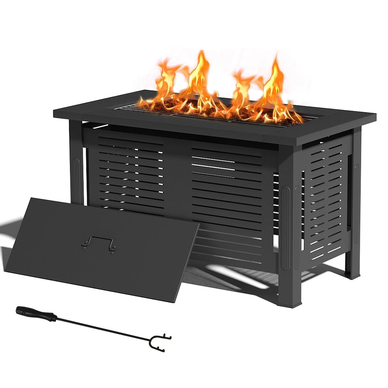 AECOJOY 43" Fire Pits for Outside Outdoor Fire Pit Table with Removable Lid & Waterproof Cover and Tables
