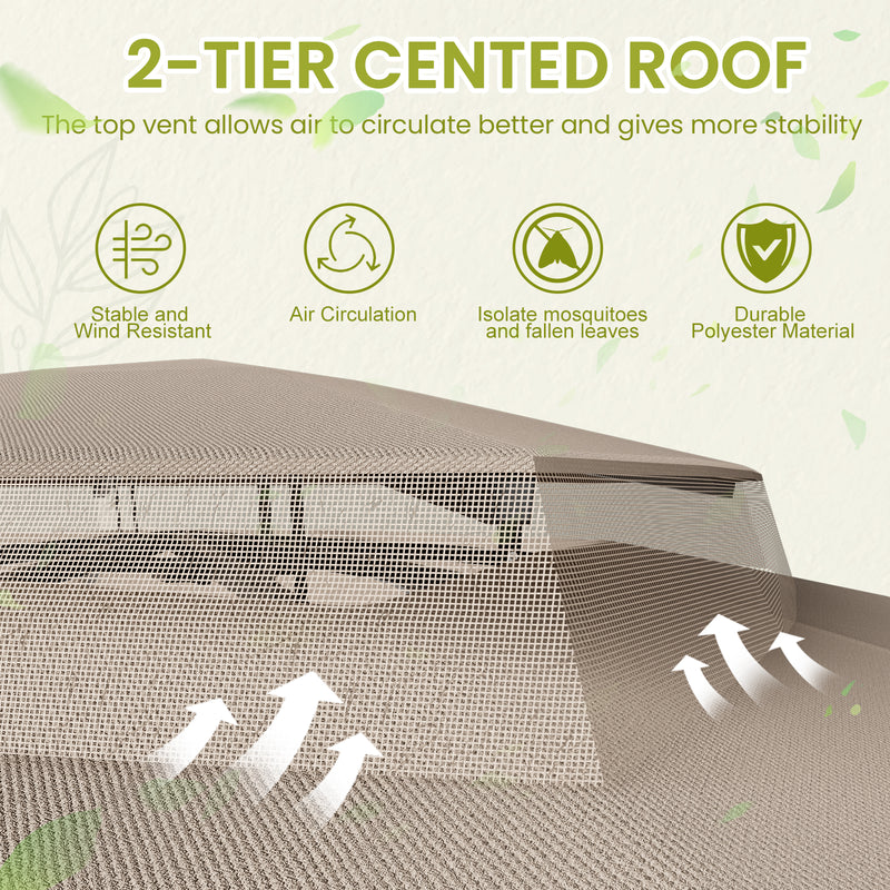 10 x 13ft Gazebo Canopy Heavy-Duty Waterproof Gazebo with Double Curved Roofs, Mosquito Netting and Privacy Screens, Yellow