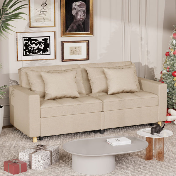 YODOLLA 71" Sleeper Sofa Bed & 3-in-1 Futon Pull Out Couch for Living Room & Bedroom, Convertible Loveseat in Beige