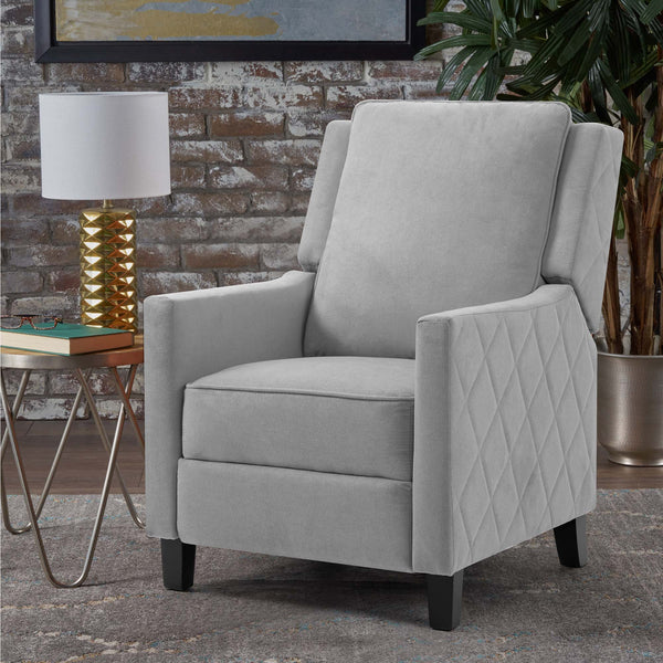 AVAWING Push Back Recliner Chair, Linen Wing Back Chairs with Arms, Mid-Century Vintage Accent Chair for Living Room, Grey