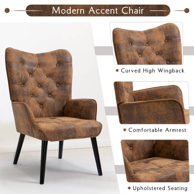 AVAWING Accent Chair, Rustic Accent Chair with Arms, Tufted Button Wingback Vanity Chair with Rubberwood Legs, Mid Century Modern Accent Chair for Living Room, Bedroom, Waiting Room, Gold