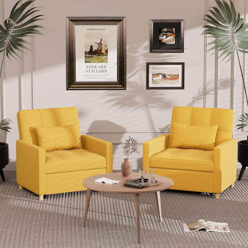 AECOJOY Sleeper Chair Bed 3 in 1 Sofa Bed for Adults Fold Out Sofa Convertible Reading Chair,Luminous Yellow