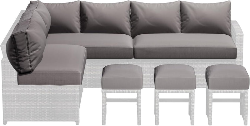 YODOLLA Outdoor Cushions, 4 inch Patio Cushions for Outdoor Furniture, Replacement Cushions Fits 7-Seats Sectional Rattan Conversation Set, Splashproof, Memory Foam Cushions and Covers (Dark Grey)