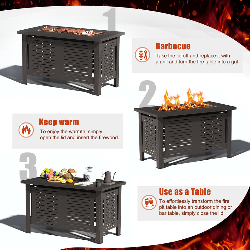 AECOJOY 43" Fire Pits for Outside Outdoor Fire Pit Table with Removable Lid & Waterproof Cover and Tables